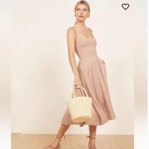 Reformation pink sleeveless midi dress with pockets (S)